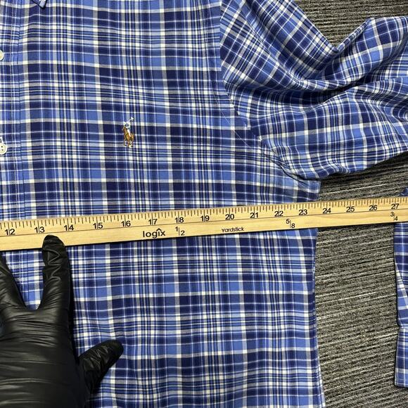 Ralph Lauren Shirt Men's Large Blue Plaid Long Sleeve Button Down Brown Pony - Picture 12 of 14